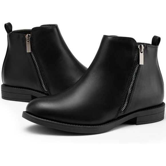 Women's  Black Ankle Boots Short Flat Low Heel Dress Chelsea Casual Classic - Picture 8 of 9